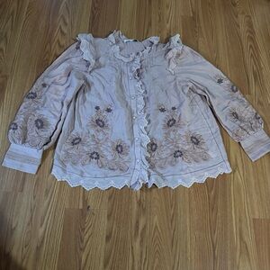 Sea New York Mauve Pink Floral Embroidered Blouse Ruffle Details Fairy Boho